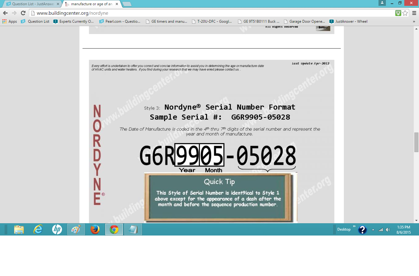 Nordyne Serial Number
